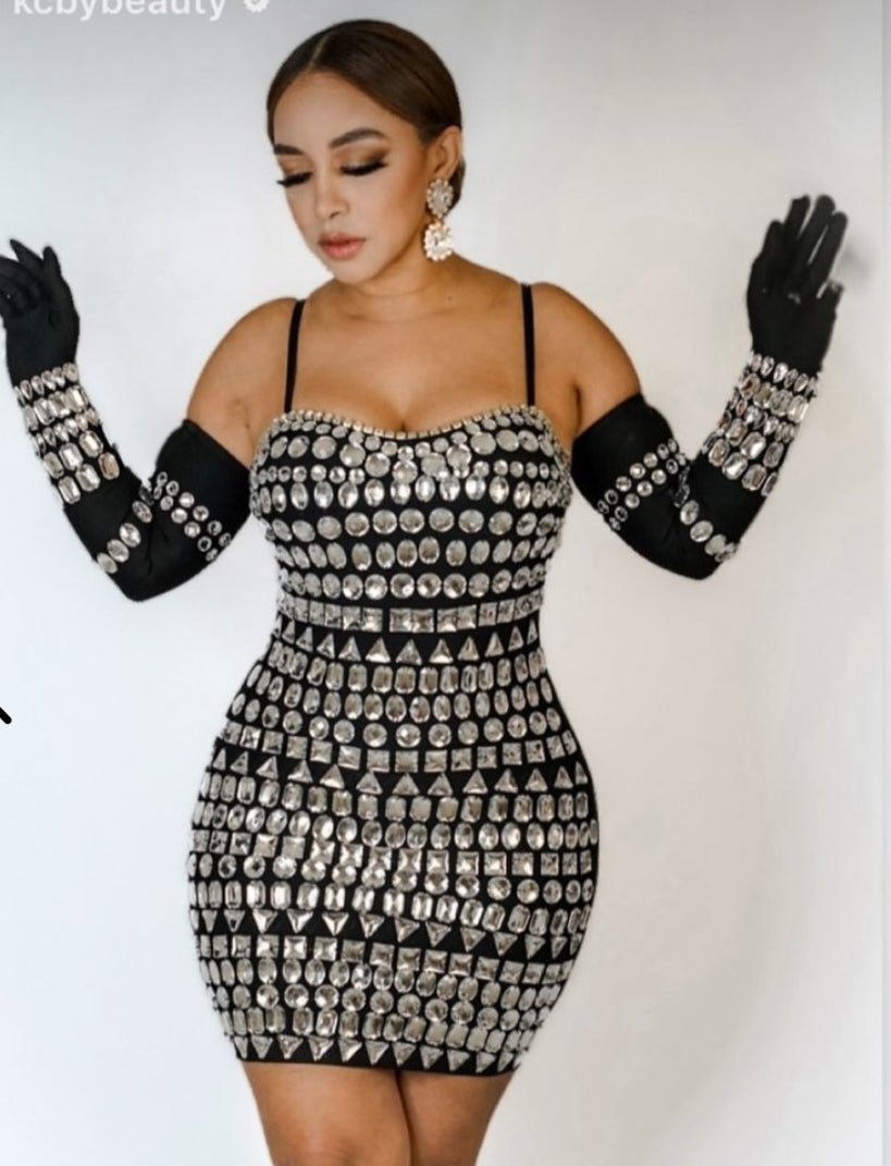 KATY BANDAGE RHINESTONE DRESS