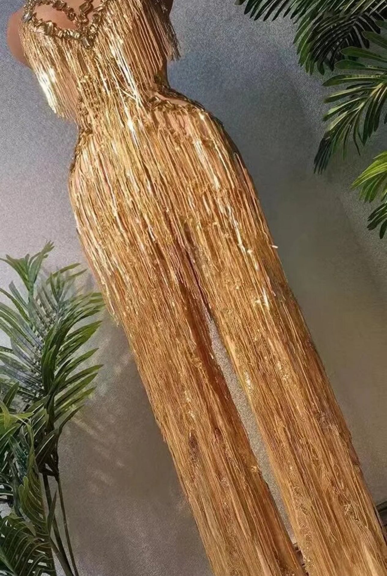 VEGAS FRINGED GOLD JUMPSUIT