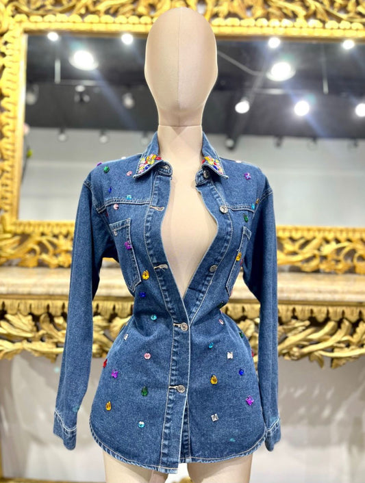 LIZ RHINESTONE DENIM SHIRT